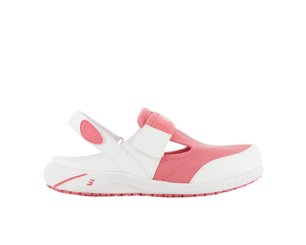 Aliza Shoes for Nurses with Sore Feet in white with fuchsia