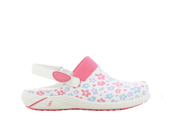 Dany Clogs for Nurses in white with fuchsia floral