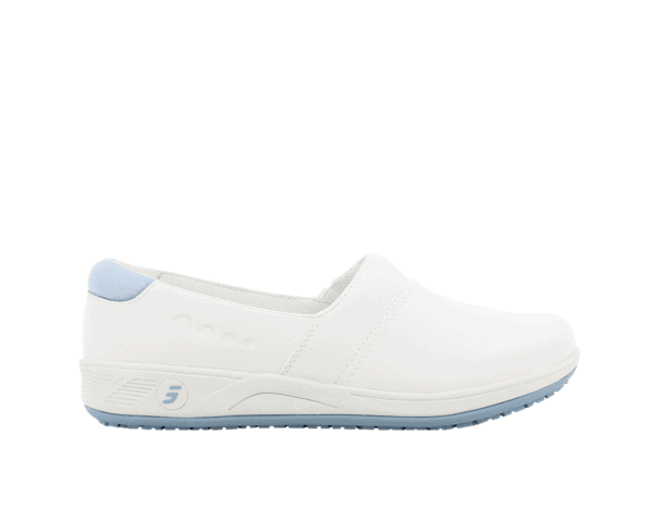 Sophie Slip-on Shoes for Nurses in White with Light Blue