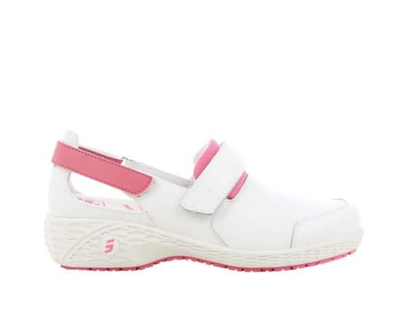 Samantha Leather Shoes for Nurses in White with Fuchsia