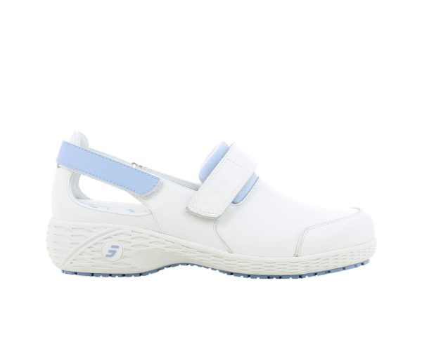 Samantha Leather Shoes for Nurses in White with Light Blue