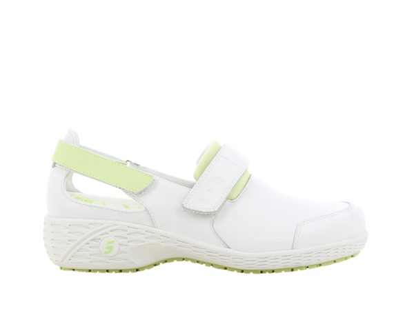 Samantha Leather Shoes for Nurses in White with Light Green
